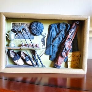 Antique Golf Wall Shadowbox 3D Plaque Rustic Golf Bag Shoes Clubs Clothing12x8x2